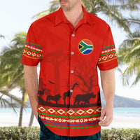 South Africa Wildlife Hawaiian Shirt Tribal Pattern with National Flag and Safari Silhouettes