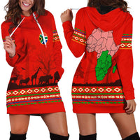 South Africa Wildlife Hoodie Dress Tribal Pattern with National Flag and Safari Silhouettes