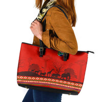 South Africa Wildlife Leather Tote Bag Tribal Pattern with National Flag and Safari Silhouettes