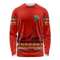 South Africa Wildlife Long Sleeve Shirt Tribal Pattern with National Flag and Safari Silhouettes