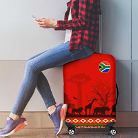 South Africa Wildlife Luggage Cover Tribal Pattern with National Flag and Safari Silhouettes