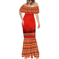 South Africa Wildlife Mermaid Dress Tribal Pattern with National Flag and Safari Silhouettes