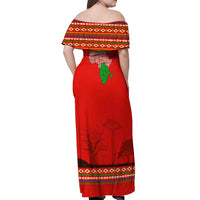 South Africa Wildlife Off Shoulder Maxi Dress Tribal Pattern with National Flag and Safari Silhouettes