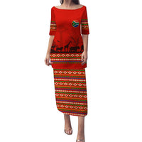 South Africa Wildlife Puletasi Tribal Pattern with National Flag and Safari Silhouettes