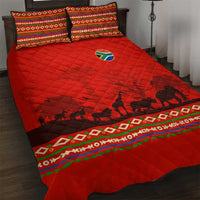 South Africa Wildlife Quilt Bed Set Tribal Pattern with National Flag and Safari Silhouettes