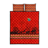 South Africa Wildlife Quilt Bed Set Tribal Pattern with National Flag and Safari Silhouettes