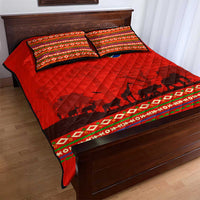 South Africa Wildlife Quilt Bed Set Tribal Pattern with National Flag and Safari Silhouettes