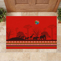 South Africa Wildlife Rubber Doormat Tribal Pattern with National Flag and Safari Silhouettes