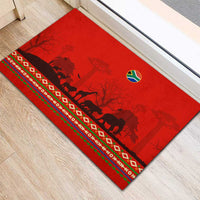 South Africa Wildlife Rubber Doormat Tribal Pattern with National Flag and Safari Silhouettes