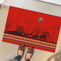 South Africa Wildlife Rubber Doormat Tribal Pattern with National Flag and Safari Silhouettes