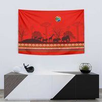 South Africa Wildlife Tapestry Tribal Pattern with National Flag and Safari Silhouettes