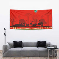 South Africa Wildlife Tapestry Tribal Pattern with National Flag and Safari Silhouettes