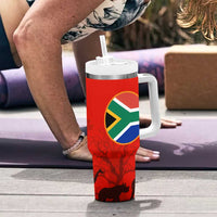 South Africa Wildlife Tumbler With Handle Tribal Pattern with National Flag and Safari Silhouettes