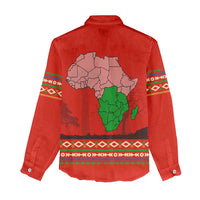 South Africa Wildlife Women Casual Shirt Tribal Pattern with National Flag and Safari Silhouettes