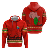 South Africa Wildlife Zip Hoodie Tribal Pattern with National Flag and Safari Silhouettes