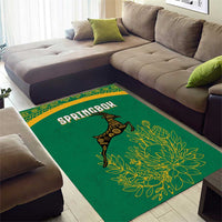 South Africa Springboks Area Rug with Tribal Antelope Design and Floral Accents