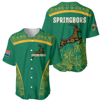 South Africa Springboks Baseball Jersey with Tribal Antelope Design and Floral Accents