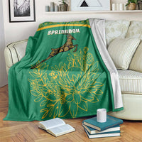 South Africa Springboks Blanket with Tribal Antelope Design and Floral Accents