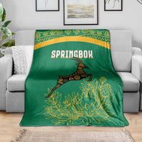 South Africa Springboks Blanket with Tribal Antelope Design and Floral Accents