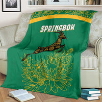 South Africa Springboks Blanket with Tribal Antelope Design and Floral Accents