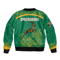 South Africa Springboks Bomber Jacket with Tribal Antelope Design and Floral Accents