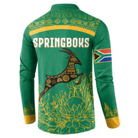 South Africa Springboks Button Sweatshirt with Tribal Antelope Design and Floral Accents