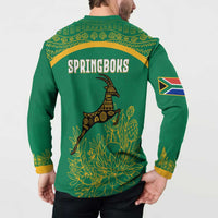 South Africa Springboks Button Sweatshirt with Tribal Antelope Design and Floral Accents