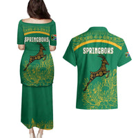 South Africa Springboks Couples Matching Puletasi and Hawaiian Shirt with Tribal Antelope Design and Floral Accents