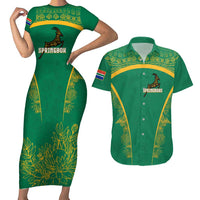 South Africa Springboks Couples Matching Short Sleeve Bodycon Dress and Hawaiian Shirt with Tribal Antelope Design and Floral Accents
