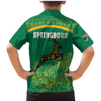 South Africa Springboks Family Matching Mermaid Dress and Hawaiian Shirt with Tribal Antelope Design and Floral Accents