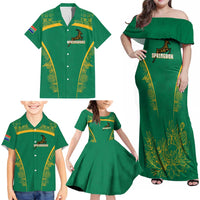 South Africa Springboks Family Matching Off Shoulder Maxi Dress and Hawaiian Shirt with Tribal Antelope Design and Floral Accents