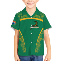 South Africa Springboks Family Matching Off Shoulder Maxi Dress and Hawaiian Shirt with Tribal Antelope Design and Floral Accents