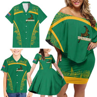 South Africa Springboks Family Matching Off Shoulder Short Dress and Hawaiian Shirt with Tribal Antelope Design and Floral Accents