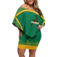 South Africa Springboks Family Matching Off Shoulder Short Dress and Hawaiian Shirt with Tribal Antelope Design and Floral Accents