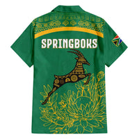 South Africa Springboks Family Matching Puletasi and Hawaiian Shirt with Tribal Antelope Design and Floral Accents