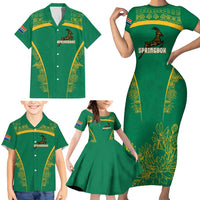 South Africa Springboks Family Matching Short Sleeve Bodycon Dress and Hawaiian Shirt with Tribal Antelope Design and Floral Accents