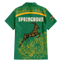 South Africa Springboks Family Matching Short Sleeve Bodycon Dress and Hawaiian Shirt with Tribal Antelope Design and Floral Accents