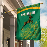 South Africa Springboks Garden Flag with Tribal Antelope Design and Floral Accents