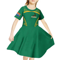 South Africa Springboks Kid Short Sleeve Dress with Tribal Antelope Design and Floral Accents