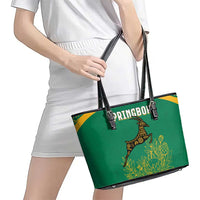 South Africa Springboks Leather Tote Bag with Tribal Antelope Design and Floral Accents