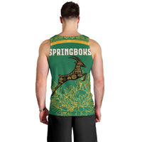 South Africa Springboks Men Tank Top with Tribal Antelope Design and Floral Accents
