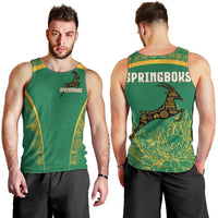 South Africa Springboks Men Tank Top with Tribal Antelope Design and Floral Accents