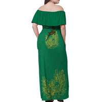 South Africa Springboks Off Shoulder Maxi Dress with Tribal Antelope Design and Floral Accents