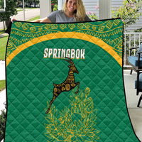South Africa Springboks Quilt with Tribal Antelope Design and Floral Accents