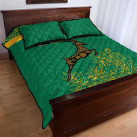 South Africa Springboks Quilt Bed Set with Tribal Antelope Design and Floral Accents