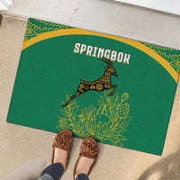 South Africa Springboks Rubber Doormat with Tribal Antelope Design and Floral Accents