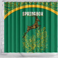 South Africa Springboks Shower Curtain with Tribal Antelope Design and Floral Accents