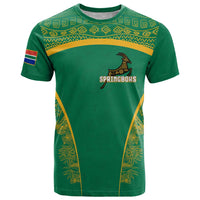 South Africa Springboks T Shirt with Tribal Antelope Design and Floral Accents