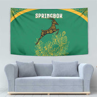 South Africa Springboks Tapestry with Tribal Antelope Design and Floral Accents