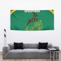 South Africa Springboks Tapestry with Tribal Antelope Design and Floral Accents